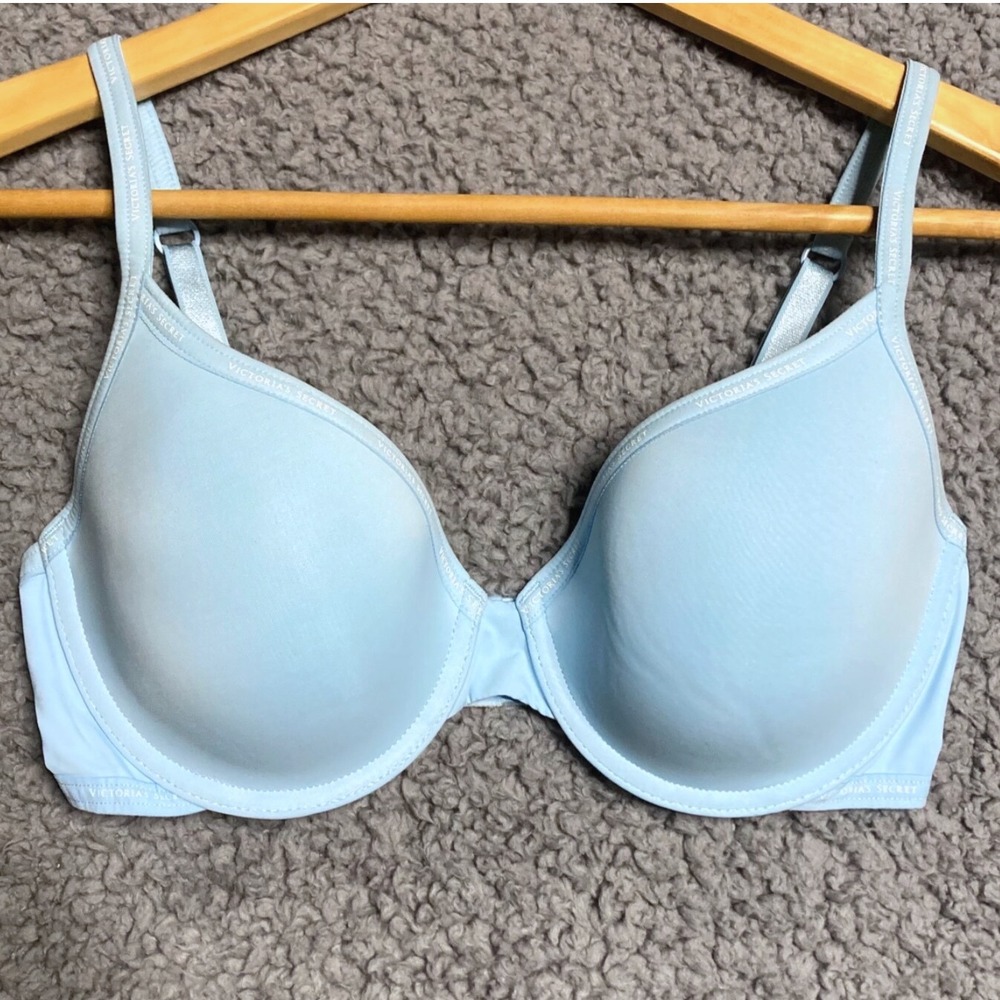 Victoria Secret Lightly Lined Demi Bra 34D Baby Blue Smooth Cup Logo Push Up